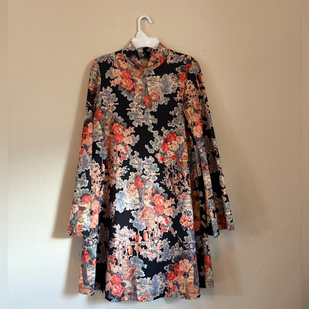 Zara Floral Long Sleeve Dress - Black and Red